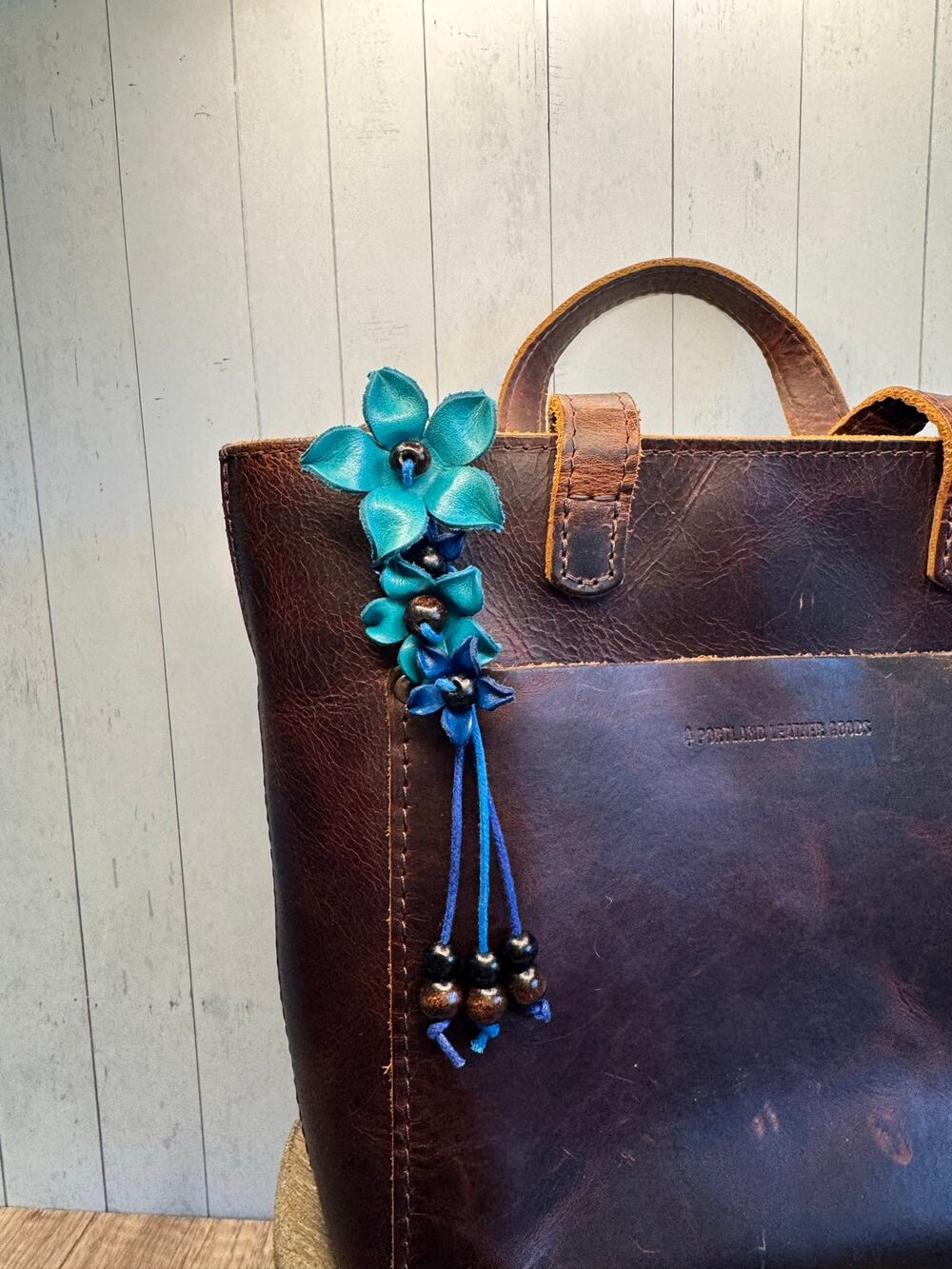 Hibiscus Bag Charm Genuine Leather Flower Bag Charm Blue Flower Purse Charm NEW!